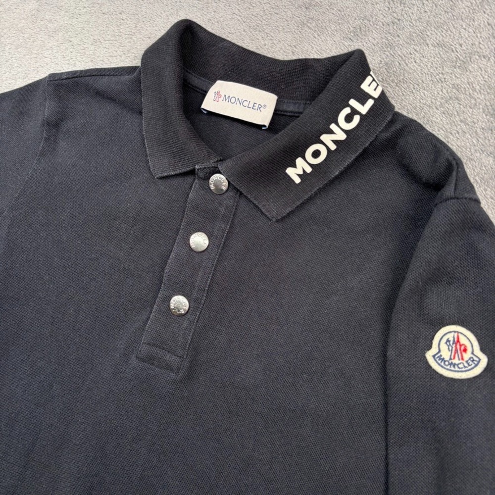 Moncler Polo Shirt Boys 10 Black 100% Cotton Long Sleeve Kids Authentic